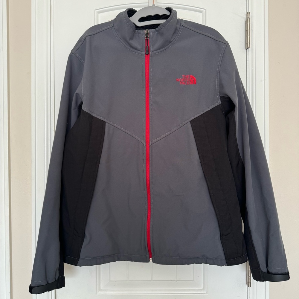 The North Face Jacket Adult Large Grey Black Red Softshell Full Zip